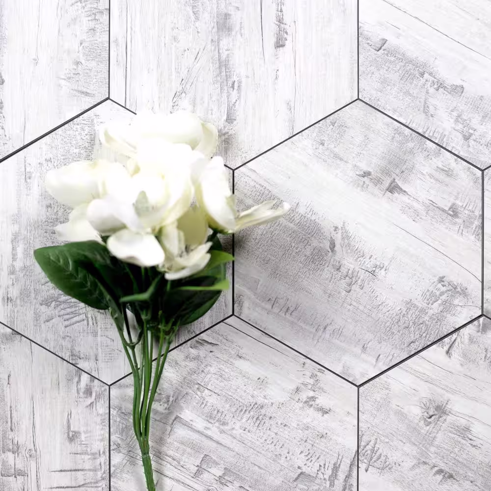 ABOLOS French Country Birchwood Gray Hexagon 8 in. x 8 in. Wood Look Glass Backsplash Wall Tile (0.4 sq. ft./Piece)