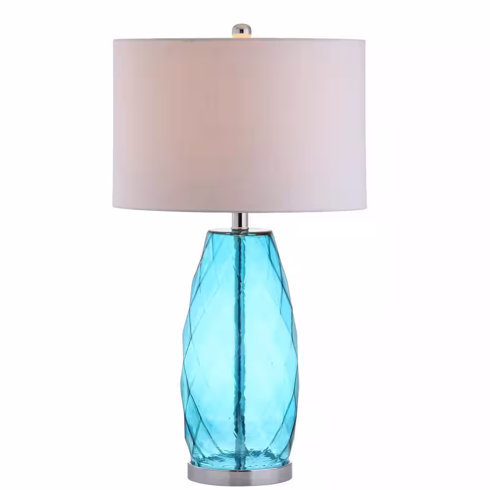 JONATHAN Y Juliette 26.5 in. Moroccan Blue Glass/Metal LED Table Lamp