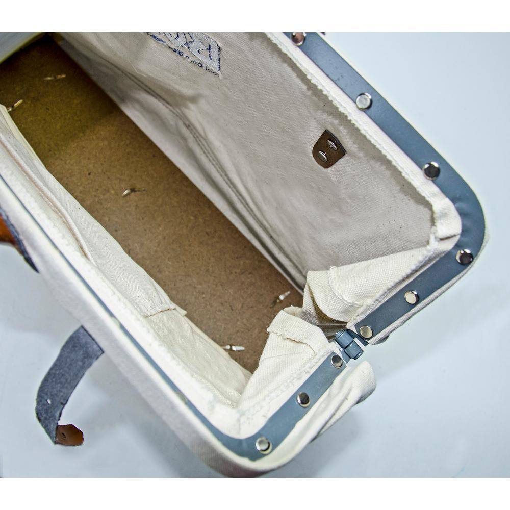 Bon Tool 20 in. Canvas Tool Bag with Leather Bottom in White