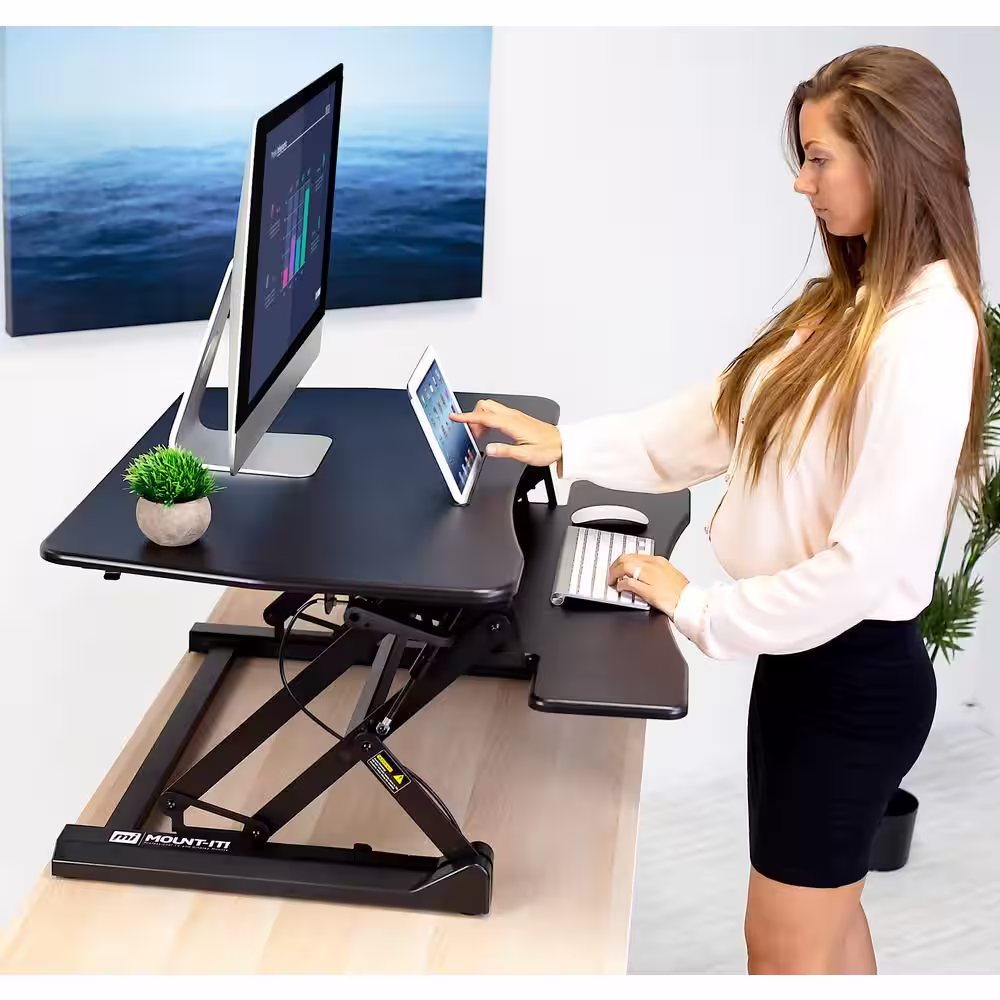 MOUNT-IT! 35.5 in. Black Standing Desk Converter Height Adjustable Large Surface Area