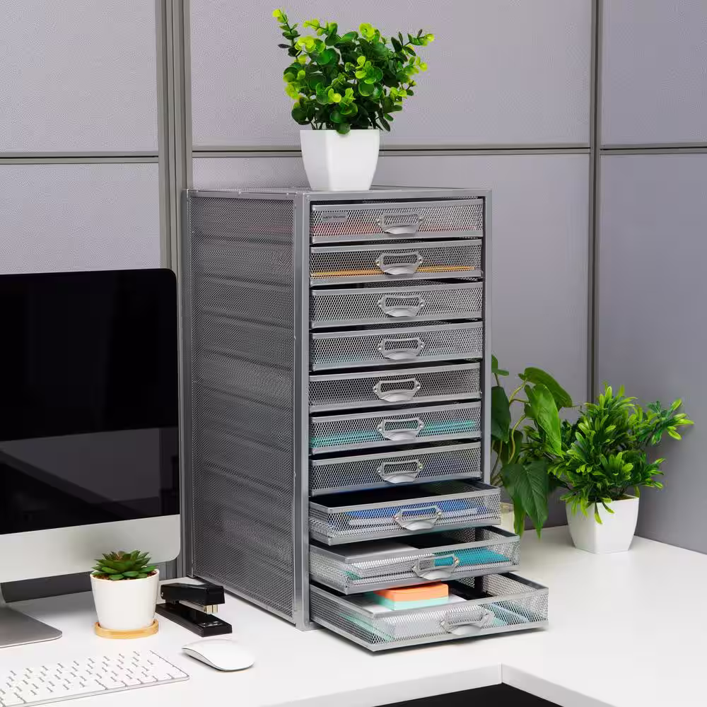 Mind Reader 10-Drawer Silver Cabinet File Storage Drawer