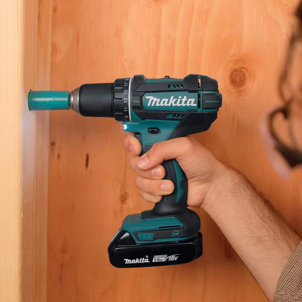 Makita 1.5 Ah 18V LXT Lithium-Ion Compact Cordless 1/2 in. Variable Speed Driver Drill Kit with Tool Bag