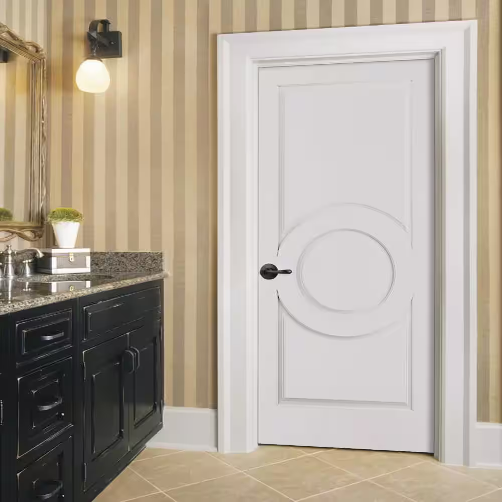 JELD-WEN Carved C3140 Smooth 3-Panel Primed MDF Single Prehung Interior Door