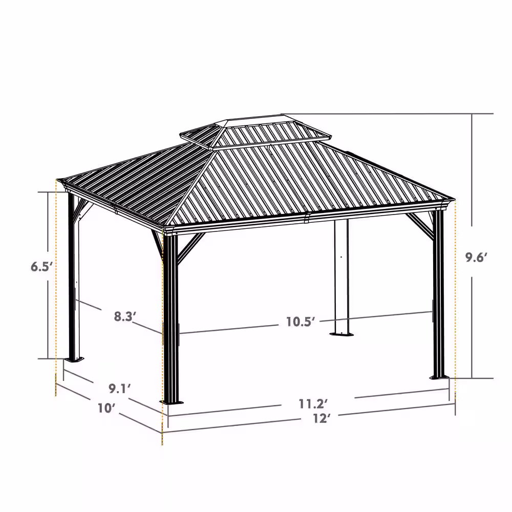 KOZYARD Alexander 10 ft. x 12 ft. Aluminum Gray Hardtop Gazebo with Galvanized Steel Roof Gray Color