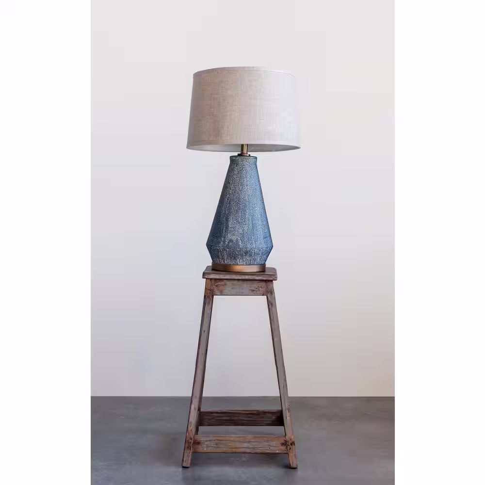 Storied Home 30 in. Blue Table Lamp with Linen Shade