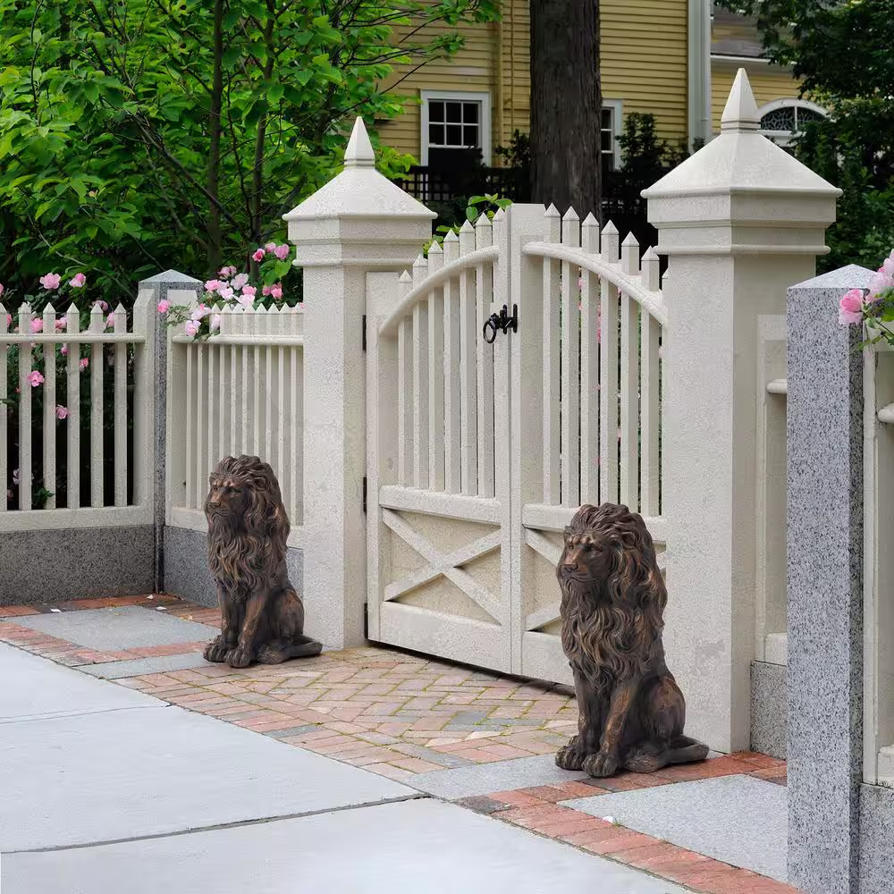 Glitzhome 20.5 in. H MGO Guardian Sitting Lion Statue (Set of 2)