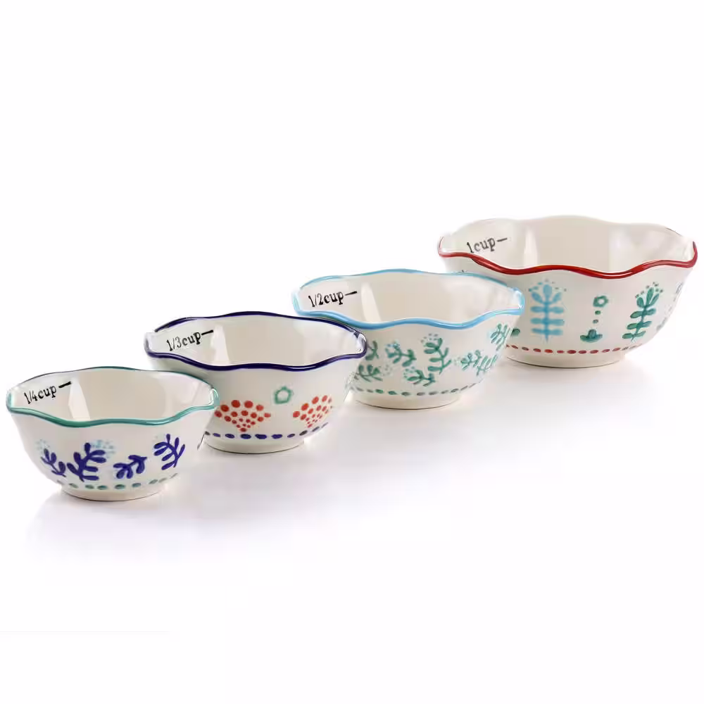 GIBSON HOME Village Vines 4-Piece Stoneware Measuring Cup Set in Multi