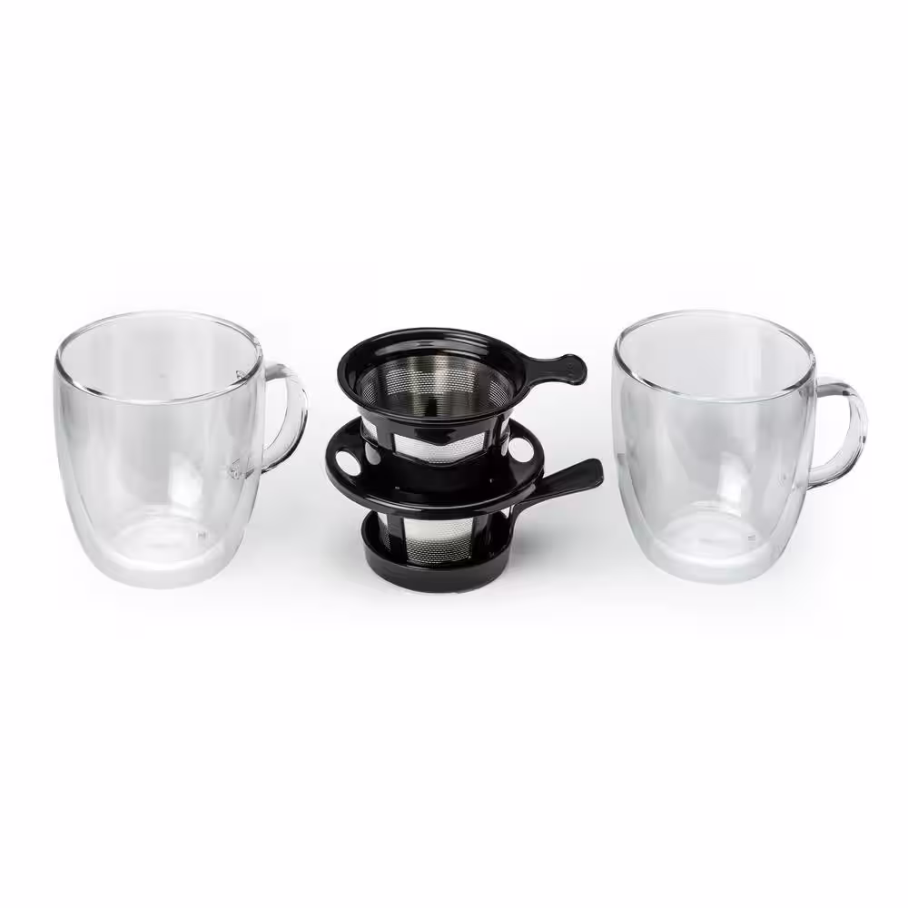 Casa Bellante 12 oz. Black Stainless Steel Pour Over (2-Pack)