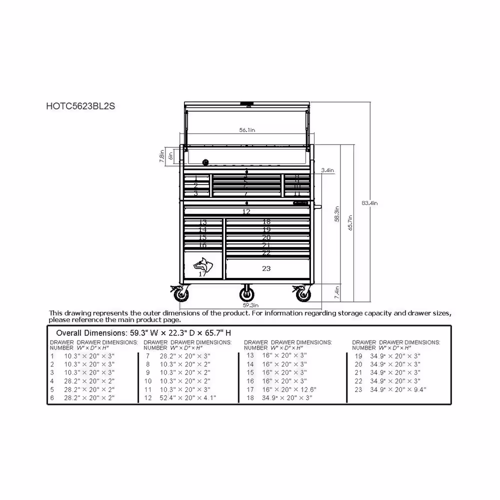 Husky 56 in. W x 22 in. D Heavy Duty 23-Drawer Combination Rolling Tool Chest and Top Tool Cabinet Set in Matte Blue
