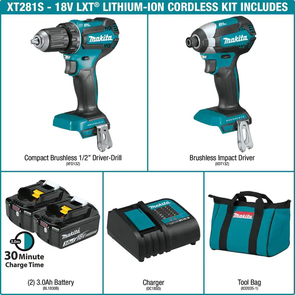 Makita 18V LXT Lithium-ion Brushless Cordless 2-Piece Combo Kit 3.0Ah Driver-Drill/ Impact Driver