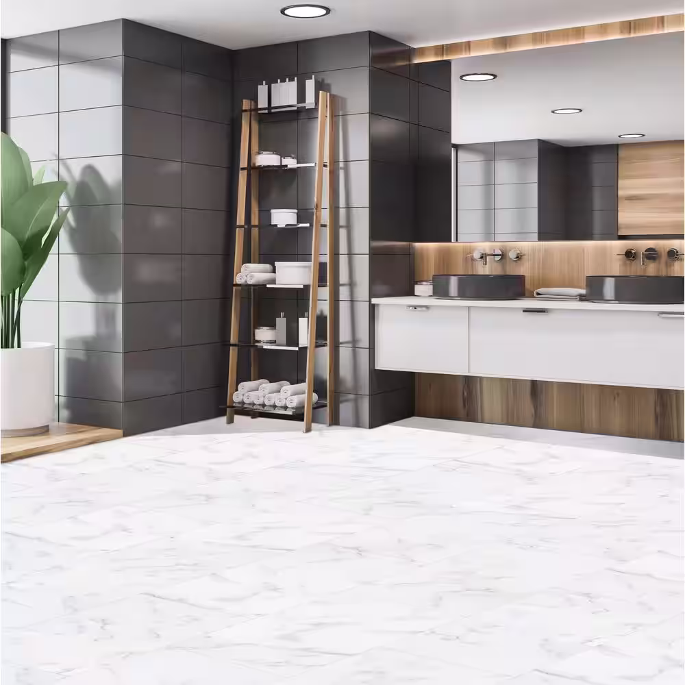 ACHIM Palazzo 12x24 Self Adhesive Vinyl Floor Tile - Luxe White - 20 Tiles/40 sq. ft.