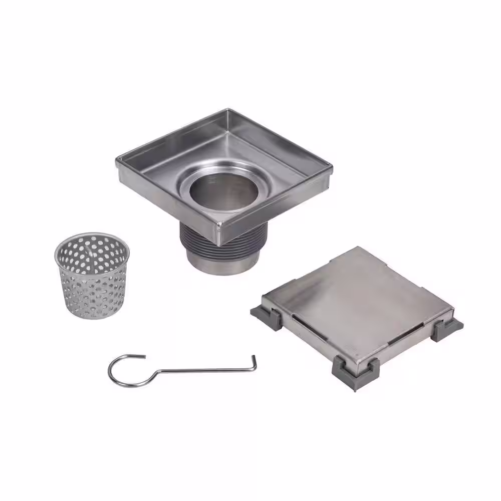 Oatey Designline 4 in. x 4 in. Stainless Steel Square Shower Drain with Tile-In Pattern Drain Cover