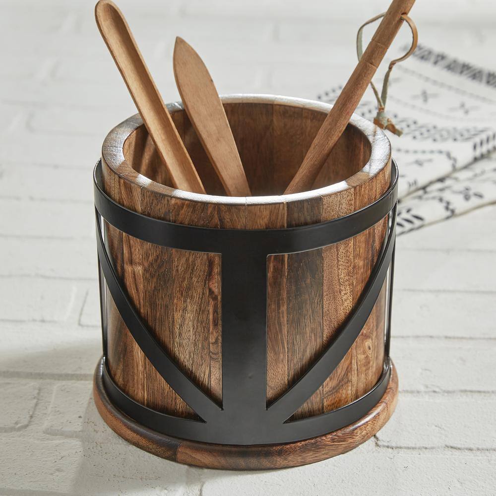 Split P 6.6 in. H x 7 in. W x 7 in. D Urban Farmhouse Wood and Metal Utensil Organizer