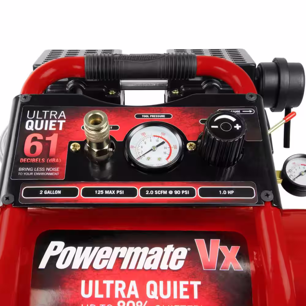 Powermate 2 Gal. 125 PSI 1 HP Ultra Quiet Oil Free Electric Air Compressor