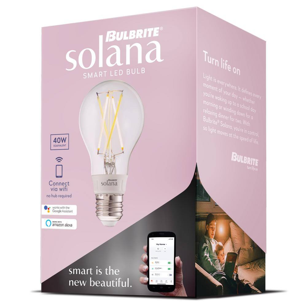 Bulbrite Solana 40-Watt Equivalent A19 Smart WIFI Connected LED Light Bulb, Clear (2-Pack)