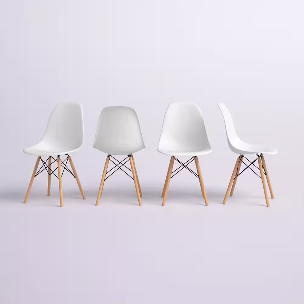 LACOO Eames White Pre Assembled Mid Century Modern Style Dining Chair, DSW Shell Plastic Side Chairs (Set of 4)