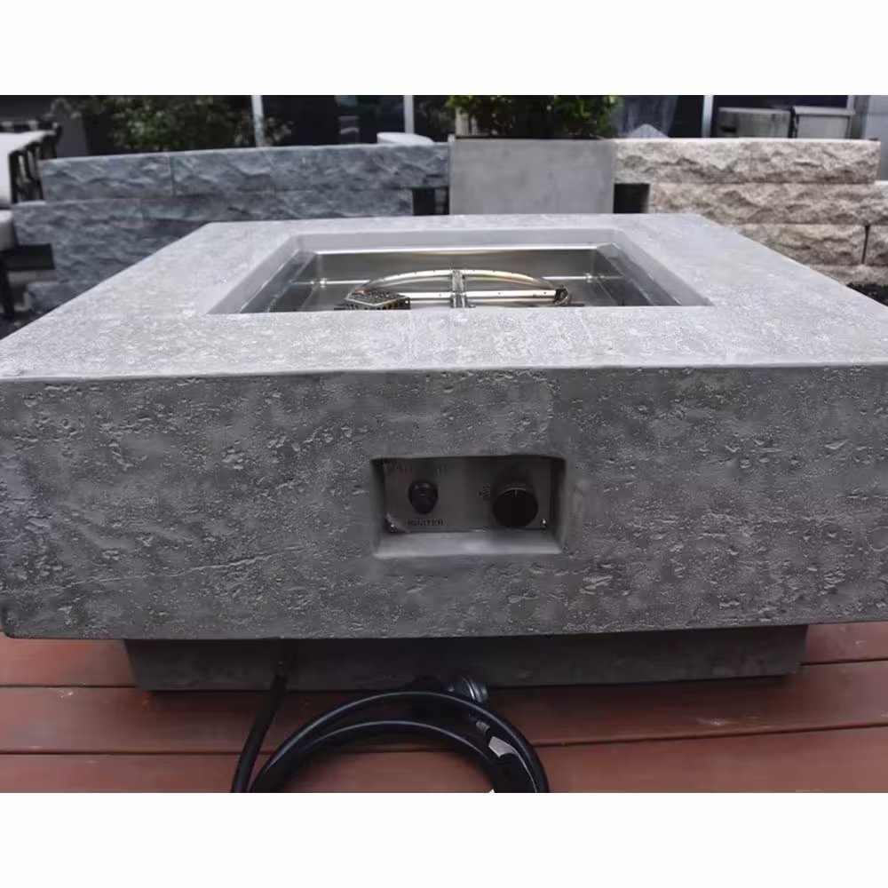 ENVELOR:Envelor Elementi Manhattan 36 in. x 36 in. Square Concrete Stainless Natural Gas Burner Fire Pit Table with Lava Rock