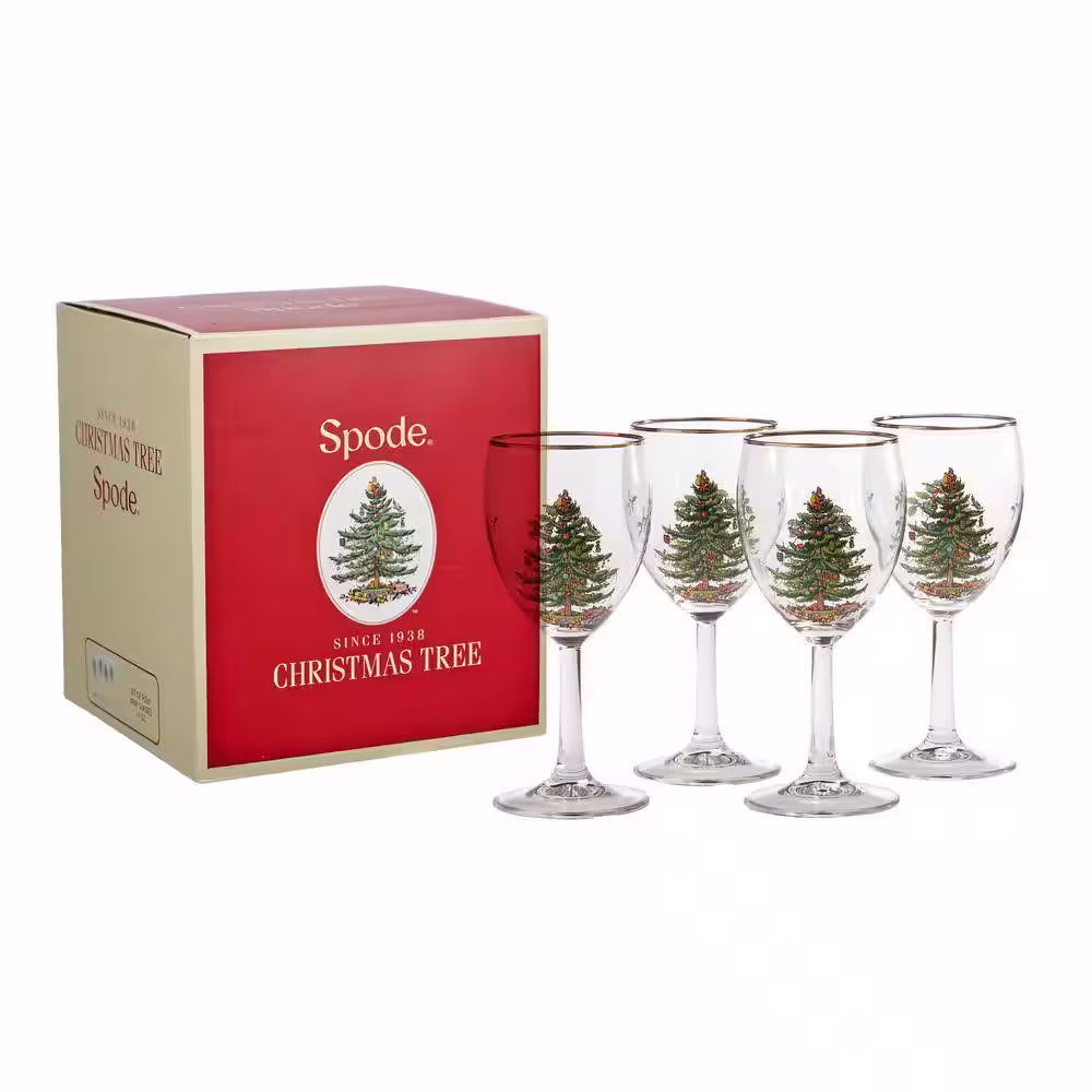 None 13 oz. Christmas Tree Glass Wine Set (4-Piece)