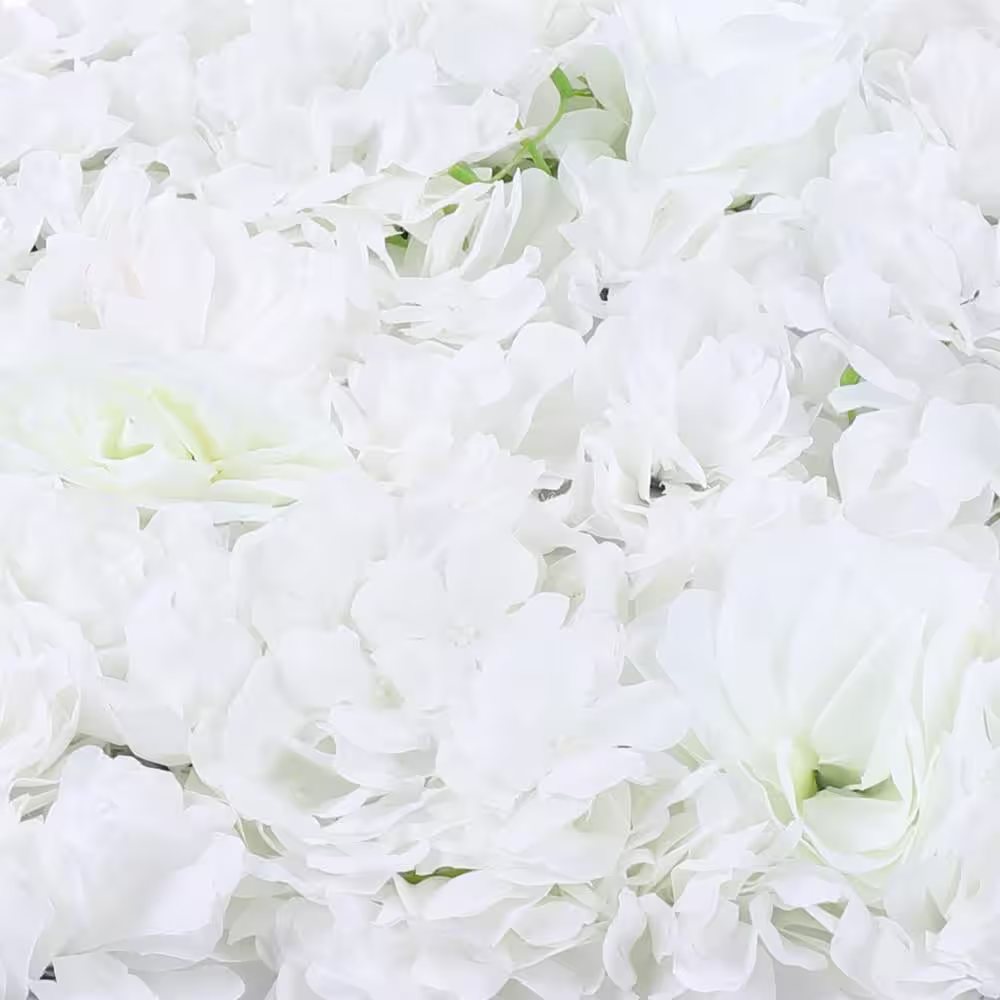 None White 23.6 in. x 15.7 in. Artificial Floral Wall Panel Silk Rose Backdrop Decor (12-Pieces)