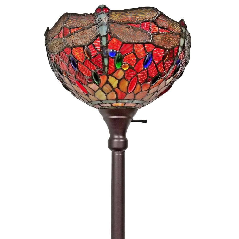 Amora Lighting 72 in. Tiffany Style Dragonfly Torchiere Floor Lamp