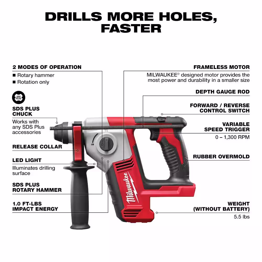 Milwaukee M18 18V Lithium-Ion Cordless 5/8 in. SDS-Plus Rotary Hammer (Tool-Only)