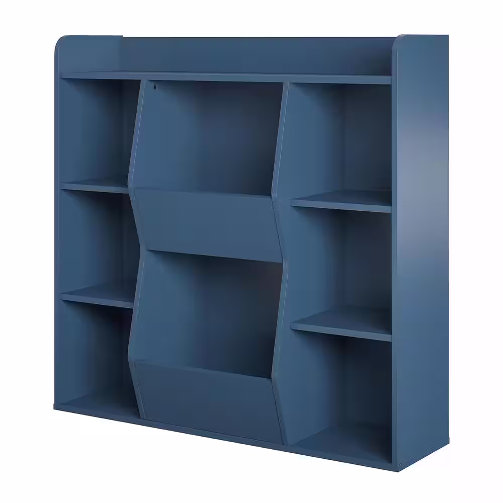 Ameriwood Home Lauren 40.79 in. Navy 9-Shelf Bookcase with Toy Storage Bins