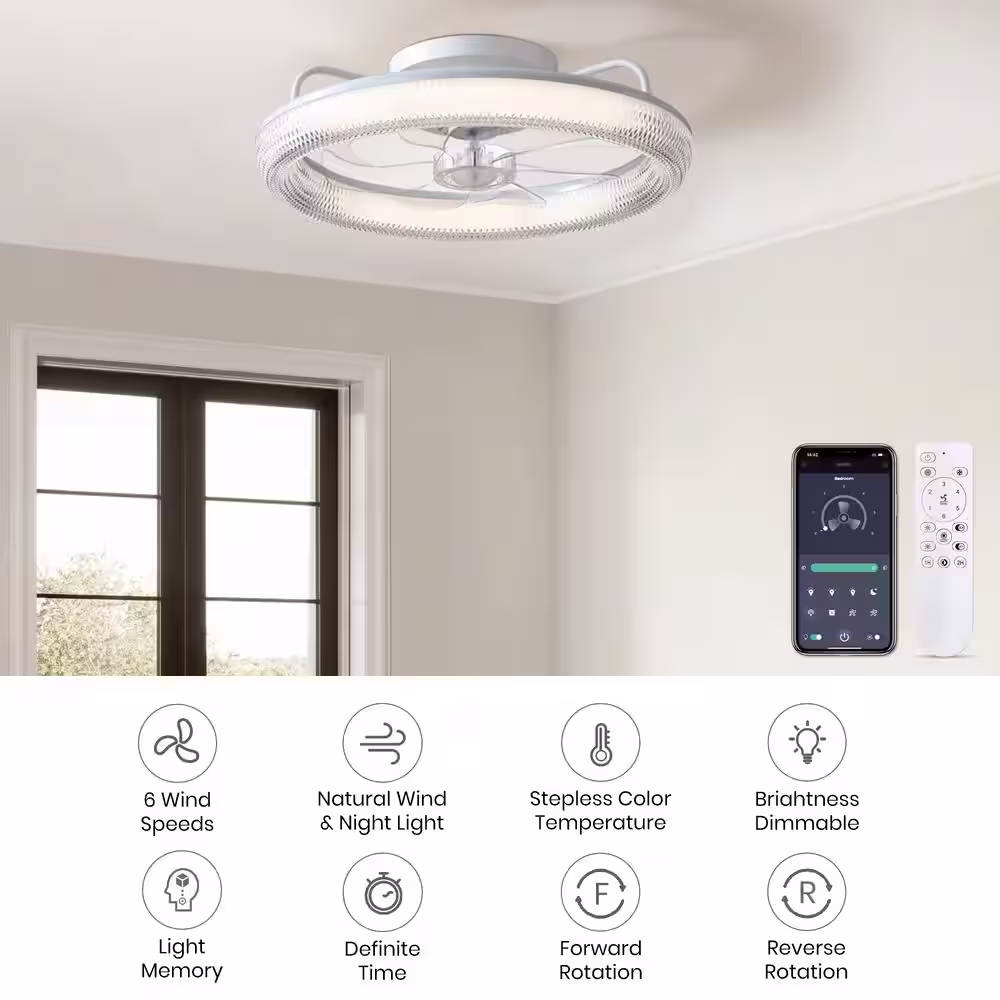 None 20 in. LED Indoor White Low Profile Ceiling Fan with Dimmable Lighting Small Flush Mount Ceiling Fan with Remote