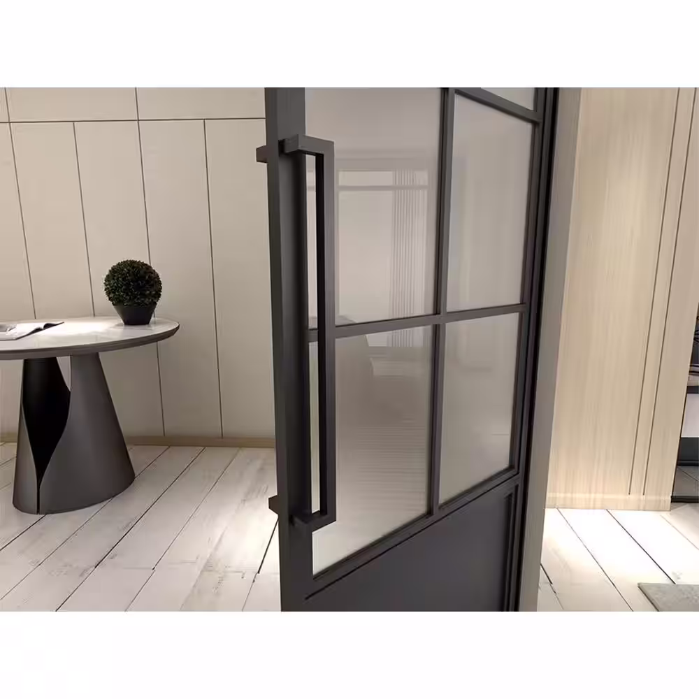 CALHOME 36 in. x 84 in. Right-Hand 6 Lite Frost Glass Black Steel Single Prehung Interior Door with Door Handle