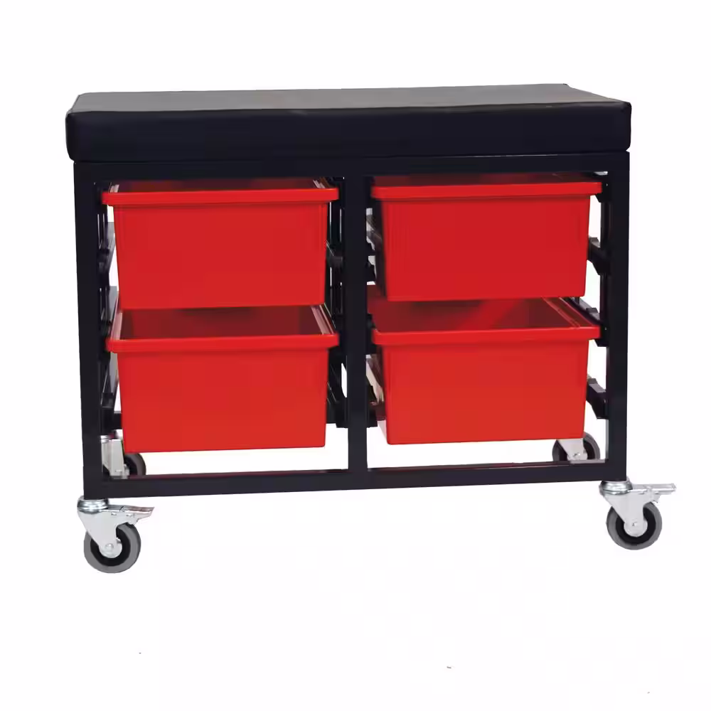 None StorBenchSeat With Cushioned Seat and 6 Storsystem Trays and Bins-Red