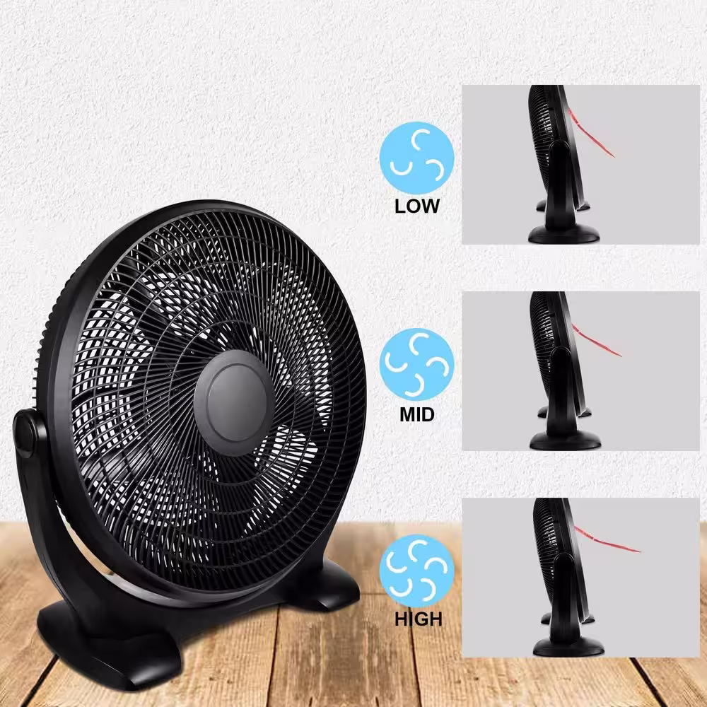 Edendirect 18 in. 3-Speed Plastic Floor Fans Oscillating Quiet for Home Commercial, Residential, and Greenhouse Use-Black