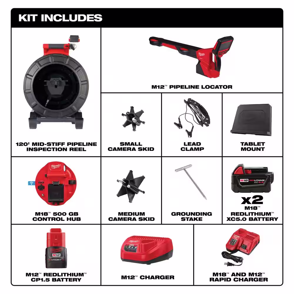 Milwaukee M18 18-Volt Lithium-Ion Cordless 120 ft. Pipeline Inspection System Image Reel Kit w/M12 Wireless Locator Kit (2-Tool)