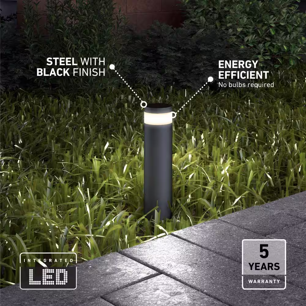 Artika Swirl Low-Voltage Black 150 Lumens Hardwired Integrated LED Modern Outdoor Garden and Pathway Bollard Light