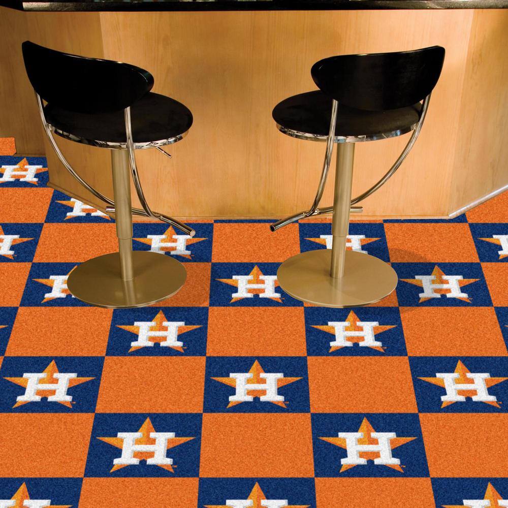 FANMATS Houston Astros Orange Residential 18 in. x 18 in. Peel and Stick Carpet Tile (20 Tiles/Case) 45 sq. ft.