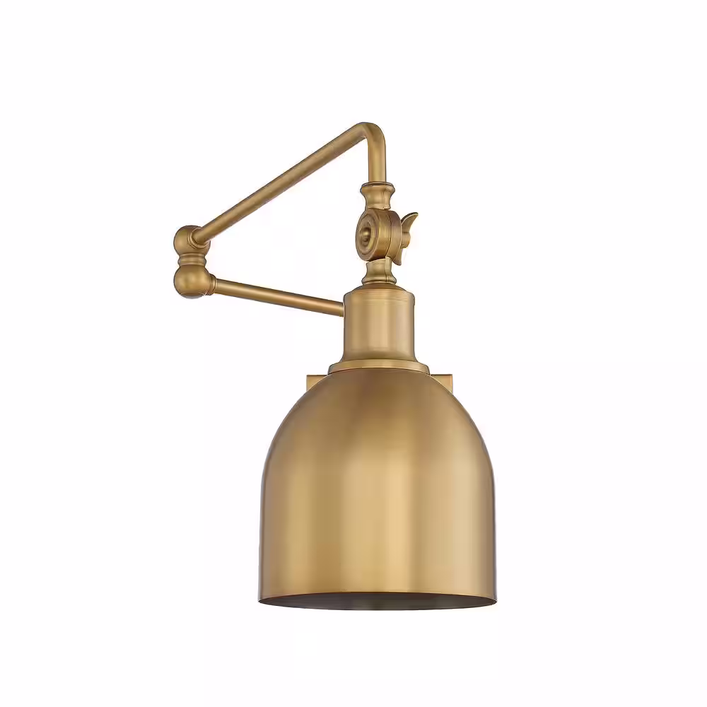 Savoy House Meridian 6 in. W x 13.63 in. H 1-Light Natural Brass Wall Sconce with Adjustable Arm and Vintage Metal Shade