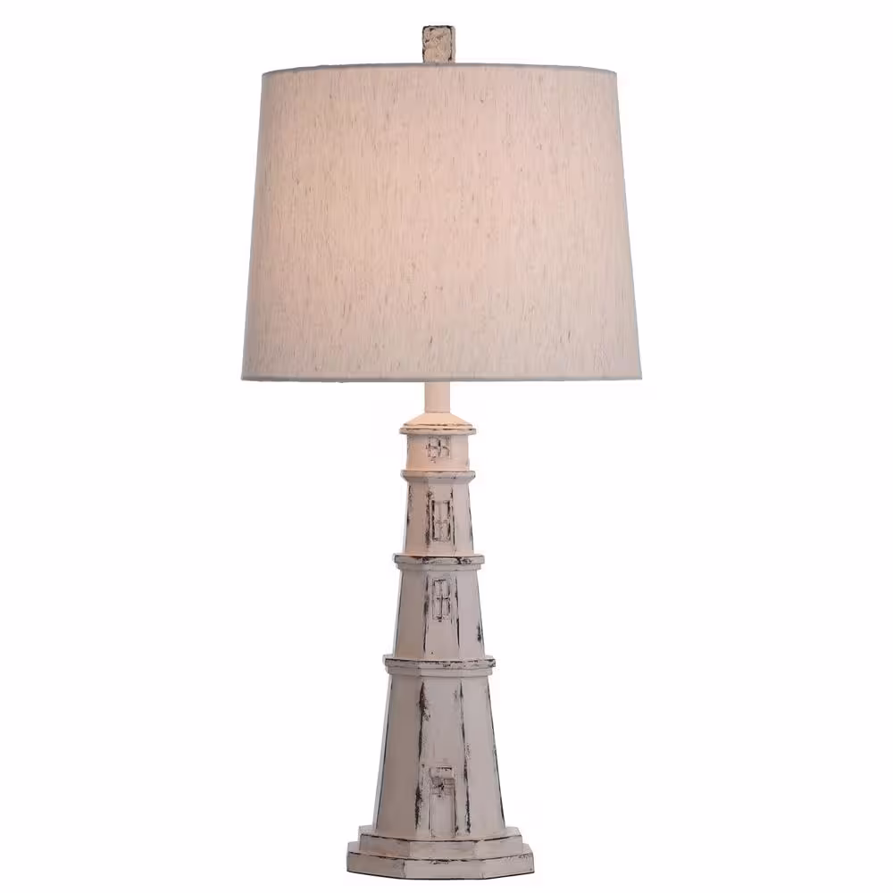 StyleCraft Berwyn 33 in. Distressed White Lighthouse Table Lamp