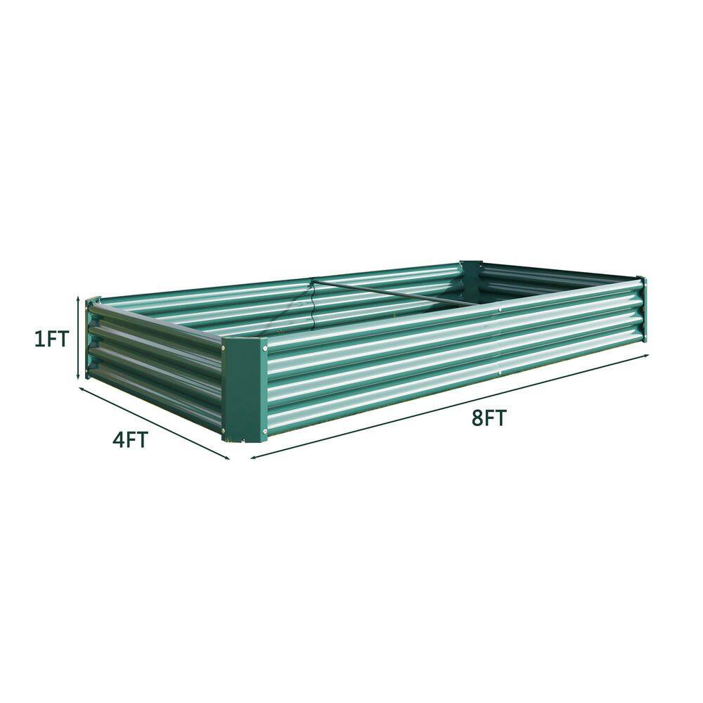 None 8 ft. W x 4 ft. D x 1 ft. H Green Metal Rectangle Raised Garden Bed Planter Beds for Plants Vegetables and Flowers