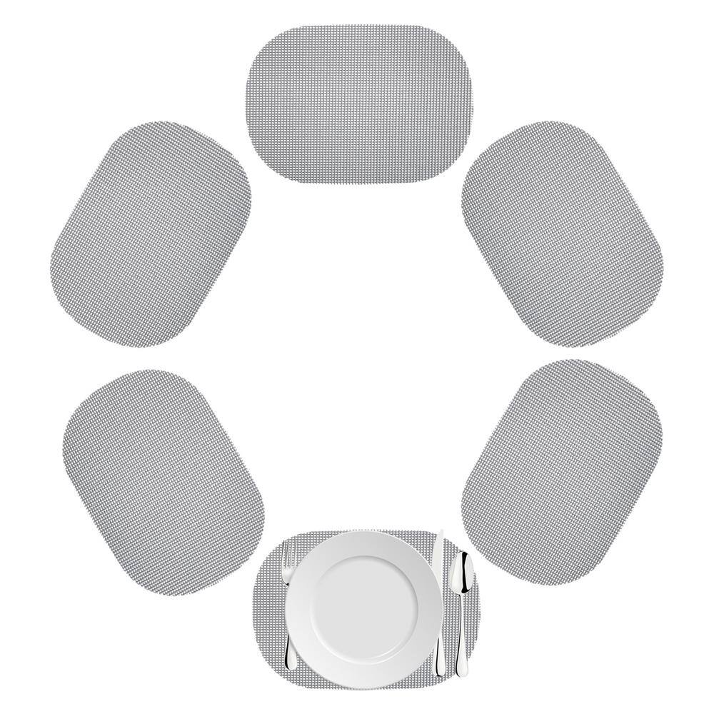 Kraftware Fishnet 17 in. x 12 in. Ultimate Gray PVC Covered Jute Oval Placemat (Set of 6)