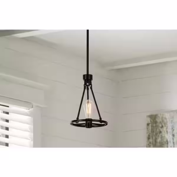 Hampton Bay Stratton 1-Light Black Mini Pendant with No Shade