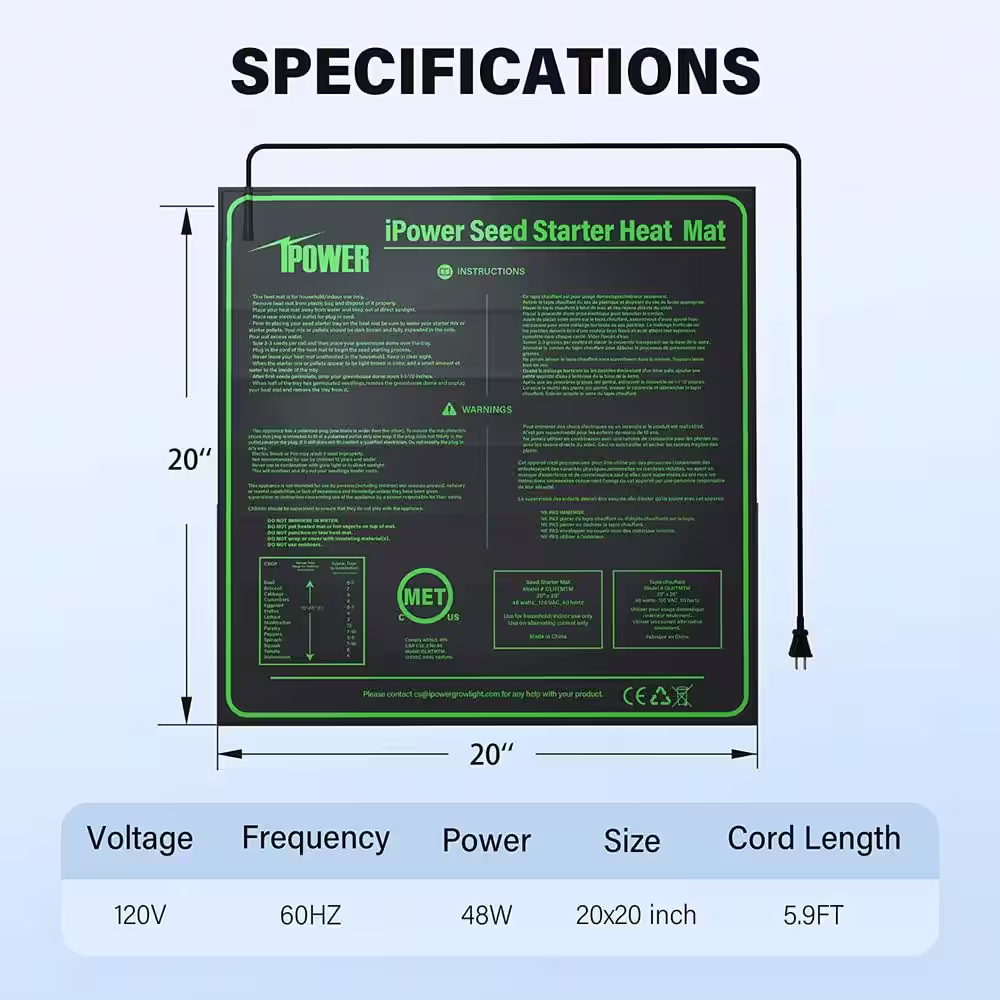 None 20 in.  x 20 in.  Warm Hydroponic Seedling Heat Mat and Digital Thermostat Control Combo Set for Seed Germination, Black