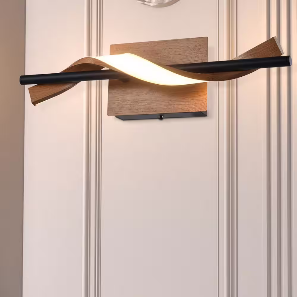 Maxax Washington 1-Light Black/Wood LED Wall Sconce