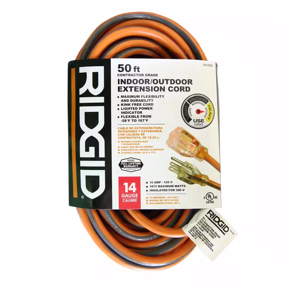 RIDGID 50 ft. 14/3 Extension Cord in Orange and Gray (3-Pack)