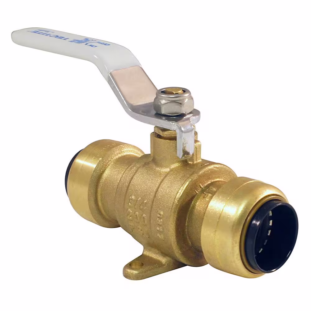 Tectite 3/4 in. Brass Push Ball Valve with Flange and Drain