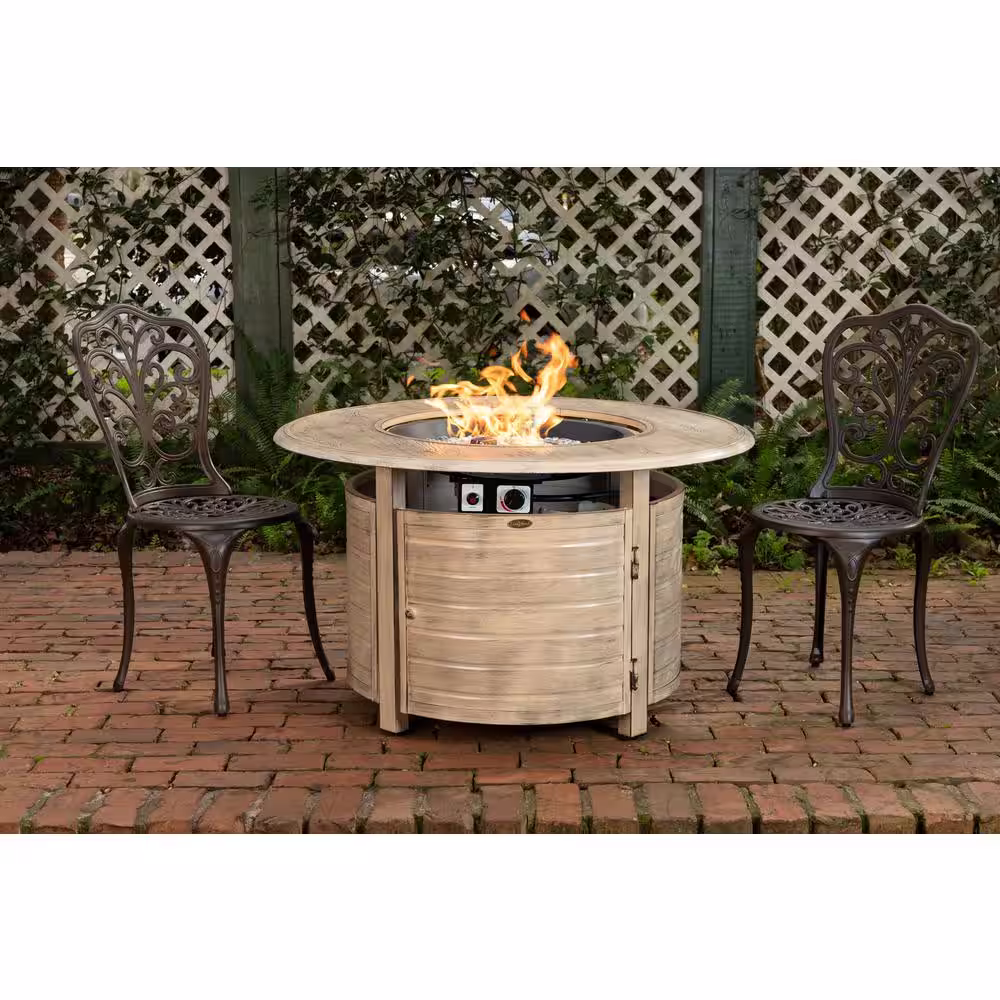 Fire Sense Thatcher 42 in. x 24 in. Round Aluminum Propane Fire Pit Table in Driftwood