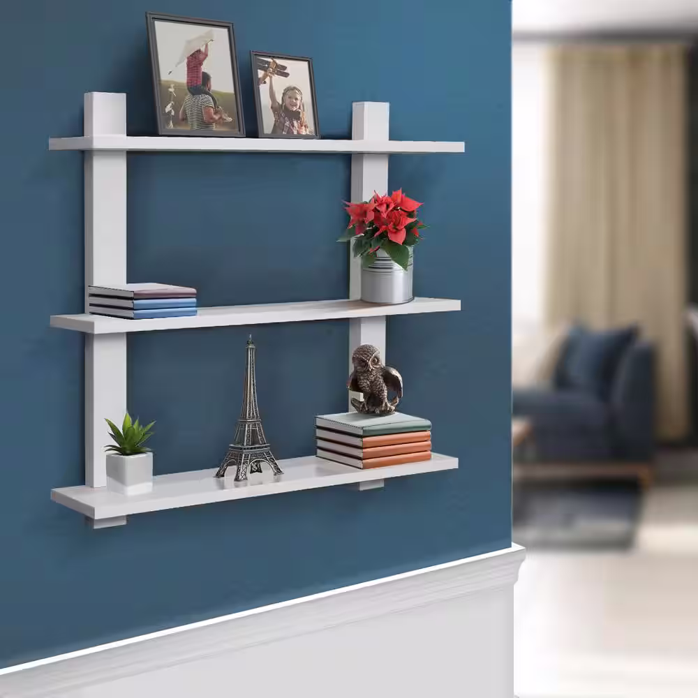 Sorbus 6 in x 23.5 in x 23.5 in 3-Tier Wood White Decorative Wall Shelves with Brackets