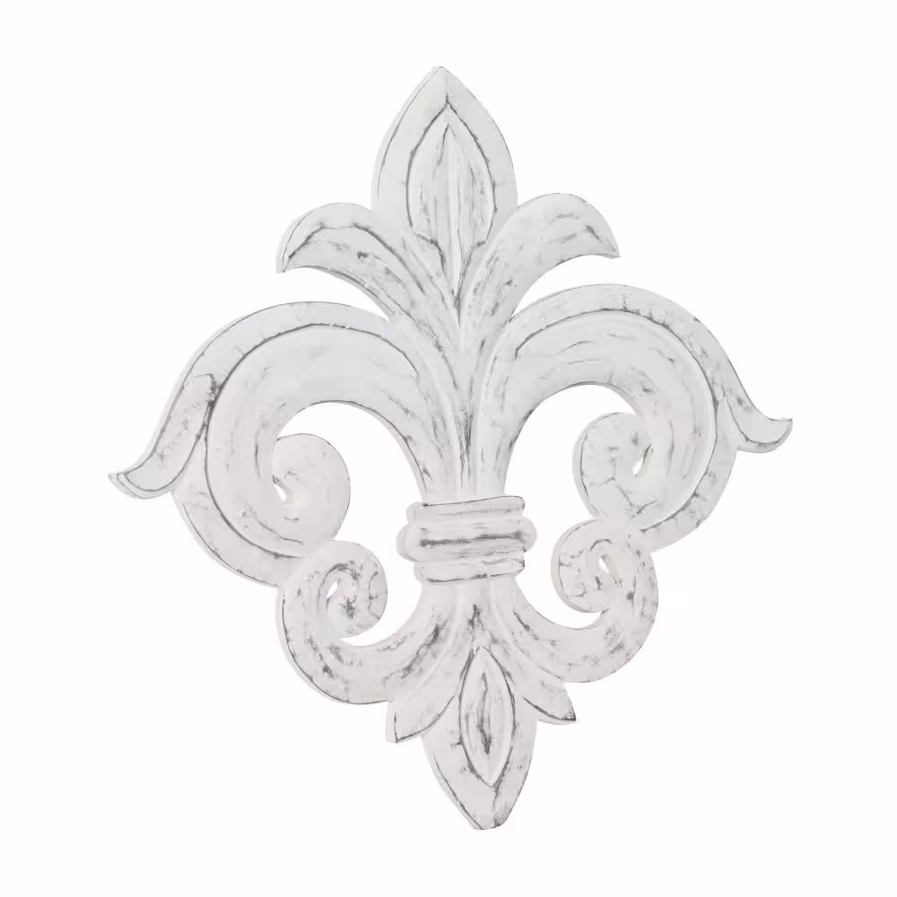 Litton Lane Wood White Carved Fleur De Lis Wall Decor