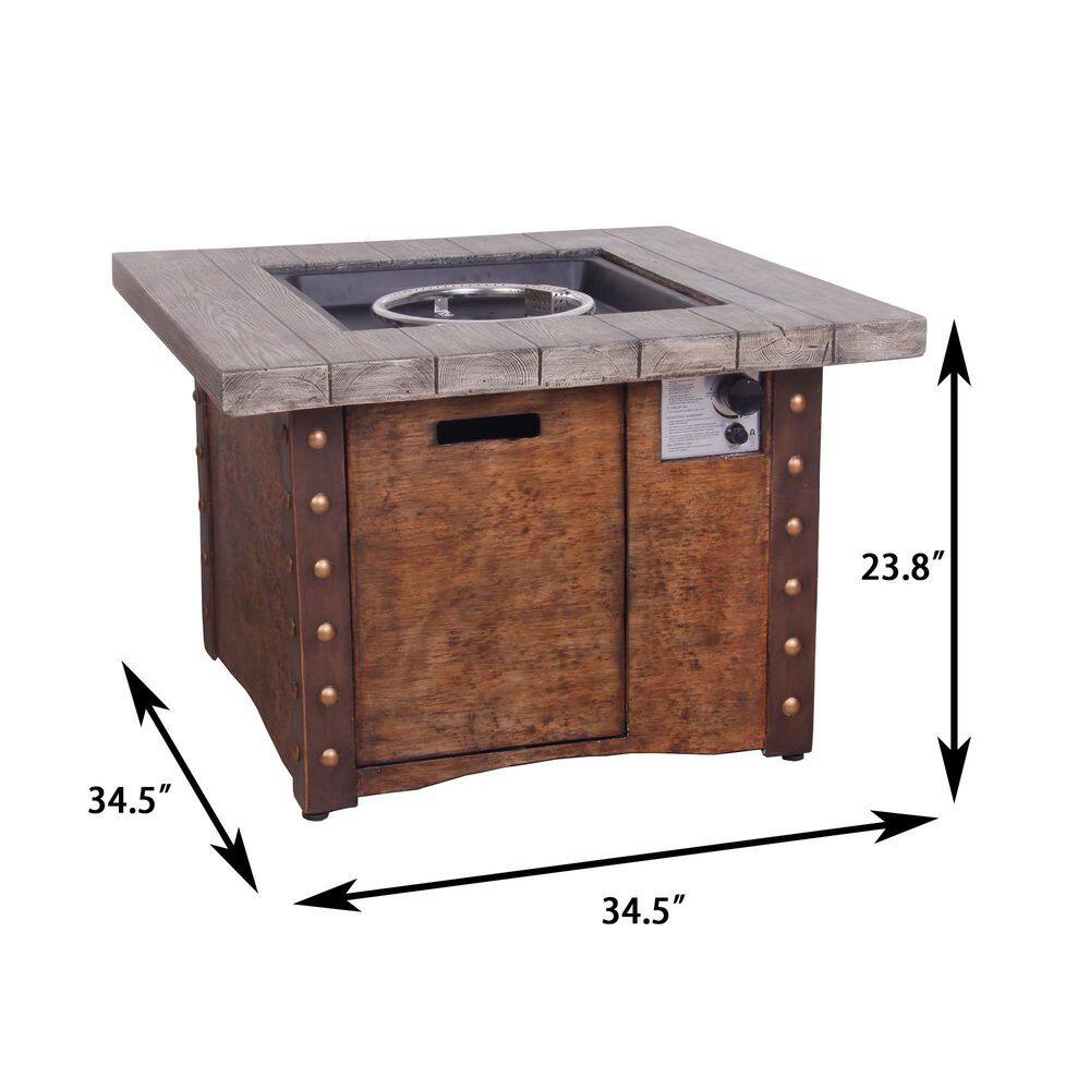 CASAINC 34.5 in. 50,000 BTU Square Outdoor Propane Gas Brown Fire Pit Table with Lava Rock and Waterproof Cover