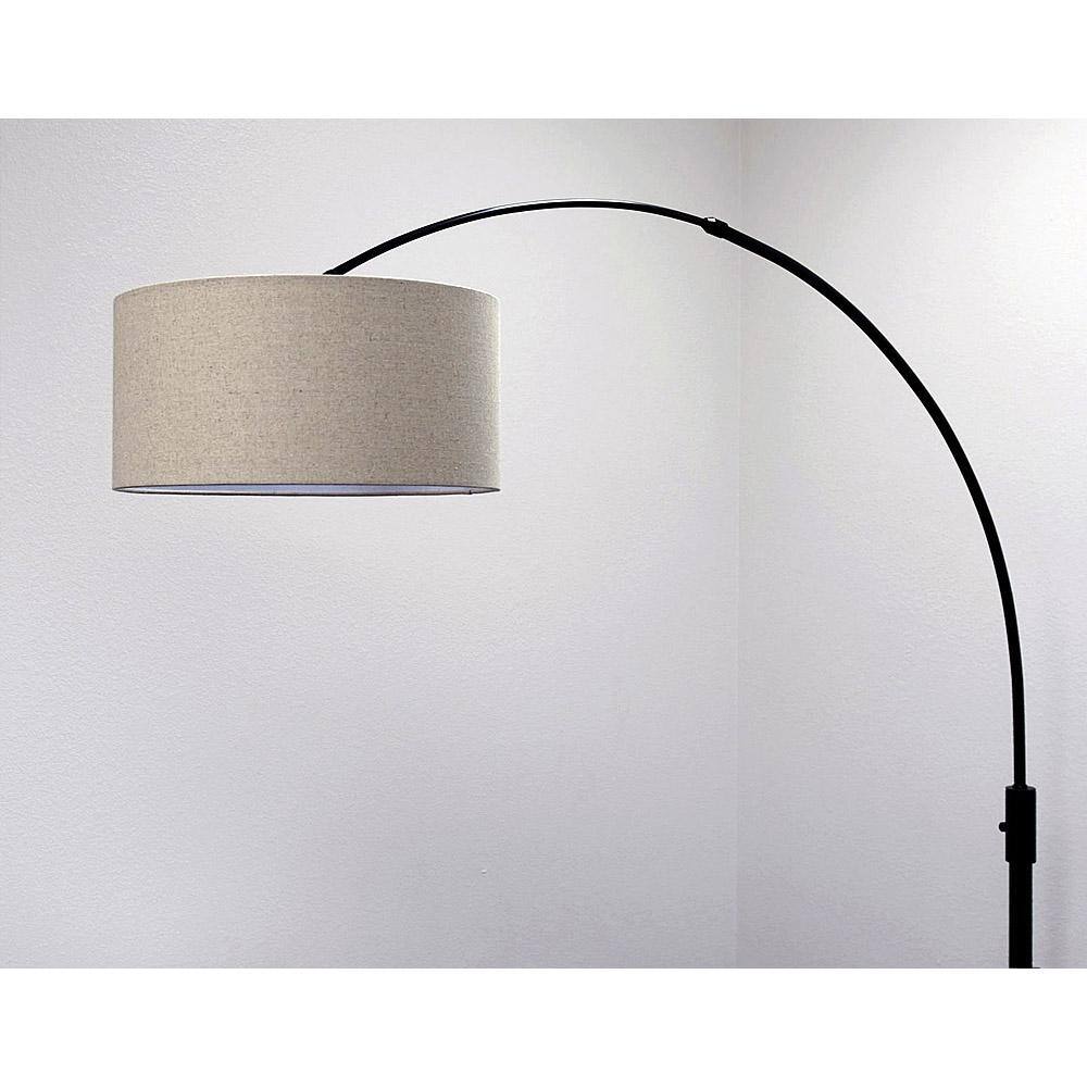 HomeGlam Orbita 82 in. Dark Bronze Furnish LED Dimmable Retractable Arch Floor Lamp, Bulb Included with Drum Tan Shade