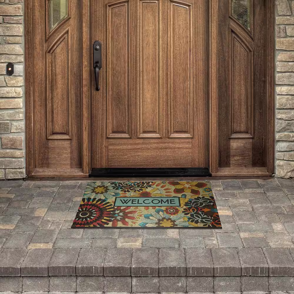 StyleWell Lace Welcome Rustic Mosaic 23 in. x 35 in. Recycled Rubber Door Mat