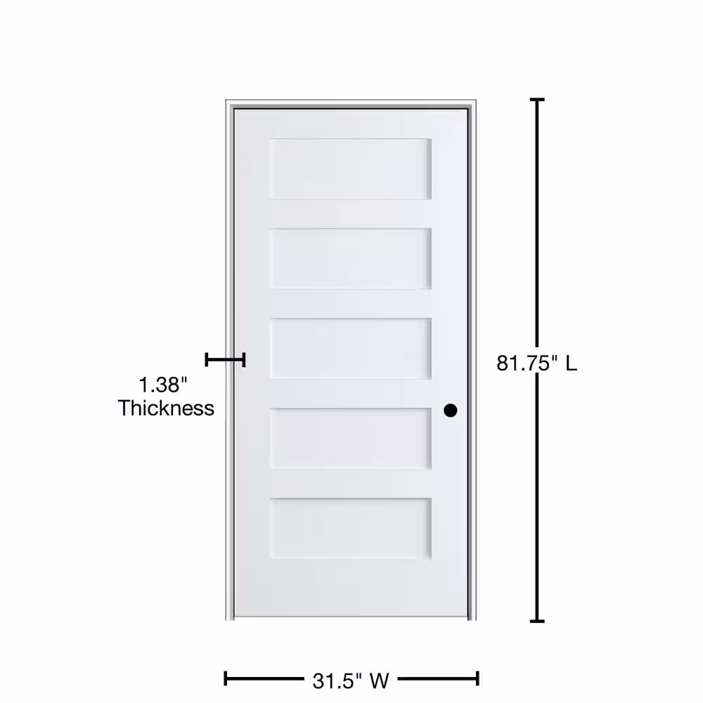 MMI Door Shaker Flat Panel 30 in. x 80 in. Left Hand Solid Core Primed HDF Single Pre-Hung Interior Door with 4-9/16 in. Jamb