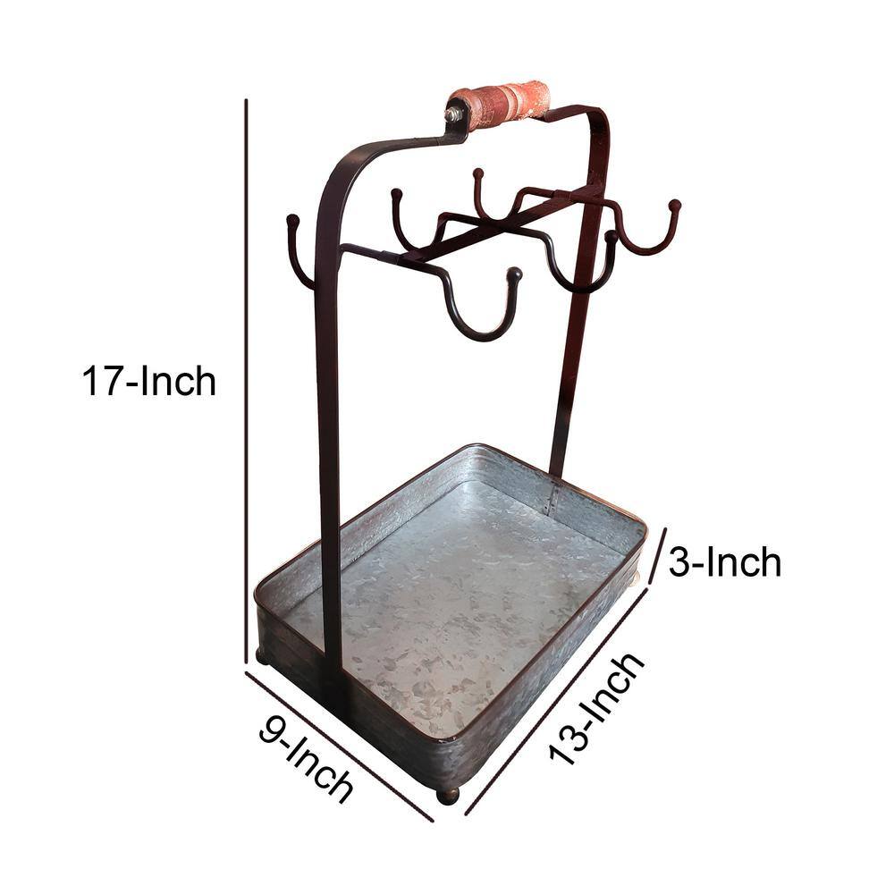 Amucolo 6-Hook Rustic Gray Galvanized Metal Crockery Holder Mug Hook